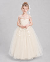Champagne Tulle Ball Gown Flower Girl Dress Front View