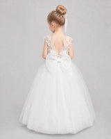 Ivory Tulle A-line Flower Girl Dress Back View