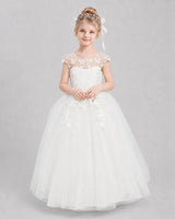 Ivory Tulle A-line Flower Girl Dress Front View