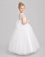 White Tulle A-line Flower Girl Dress Side View