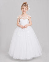 White Tulle A-line Flower Girl Dress Front View
