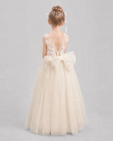 Champagne Tulle A-line Flower Girl Dress Back View