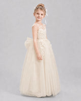 Champagne Tulle A-line Flower Girl Dress Side View