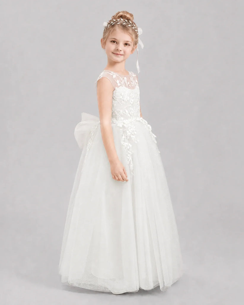 Ivory Tulle A-line Flower Girl Dress Side View
