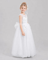 White Tulle A-line Flower Girl Dress Side View