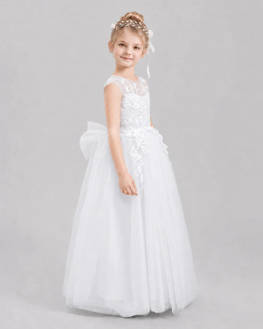 White Tulle A-line Flower Girl Dress Side View