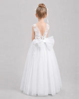 White Tulle A-line Flower Girl Dress Back View