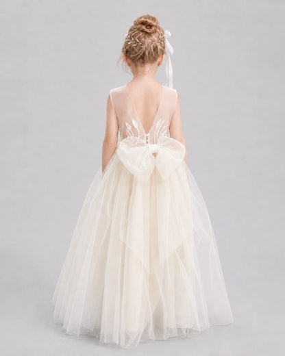 Dideyttawl Tulle One Shoulder Flower Girl Dress with Train