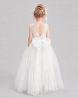 Ivory Tulle V-back Bow Flower Girl Dresses Back View