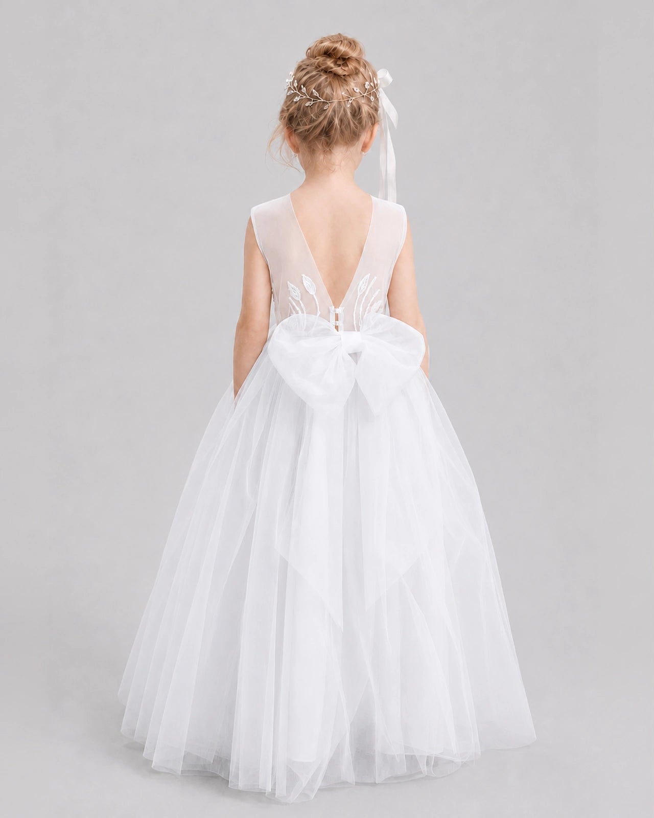 Dideyttawl Tulle One Shoulder Flower Girl Dress with Train