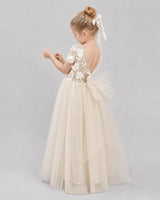 Champagne Tulle A-line Flower Girl Dress Back View