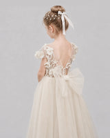Champagne Tulle A-line Flower Girl Dress Back View