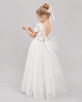 Ivory Tulle A-line Flower Girl Dress Back View