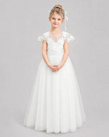 Ivory Tulle A-line Flower Girl Dress Front View