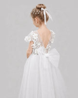 White Tulle A-line Flower Girl Dress Back View