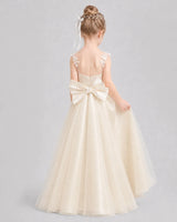 Champagne Tulle A-line Flower Girl Dress Back View