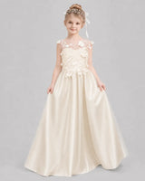 Champagne Satin A-line Flower Girl Dress Front View