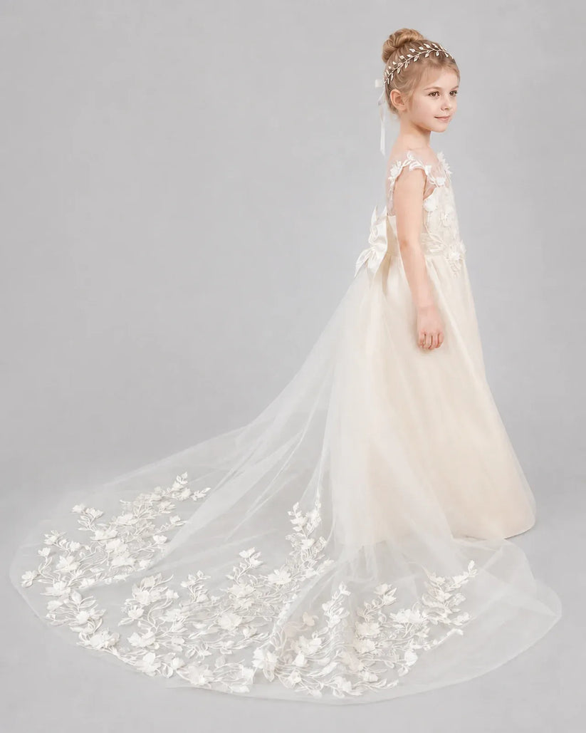 Champagne Tulle A-line Flower Girl Dress Side View