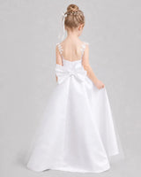 White Satin A-line Flower Girl Dress Back View