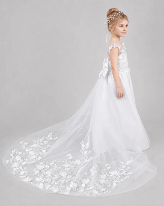 White Tulle A-line Flower Girl Dress Side View
