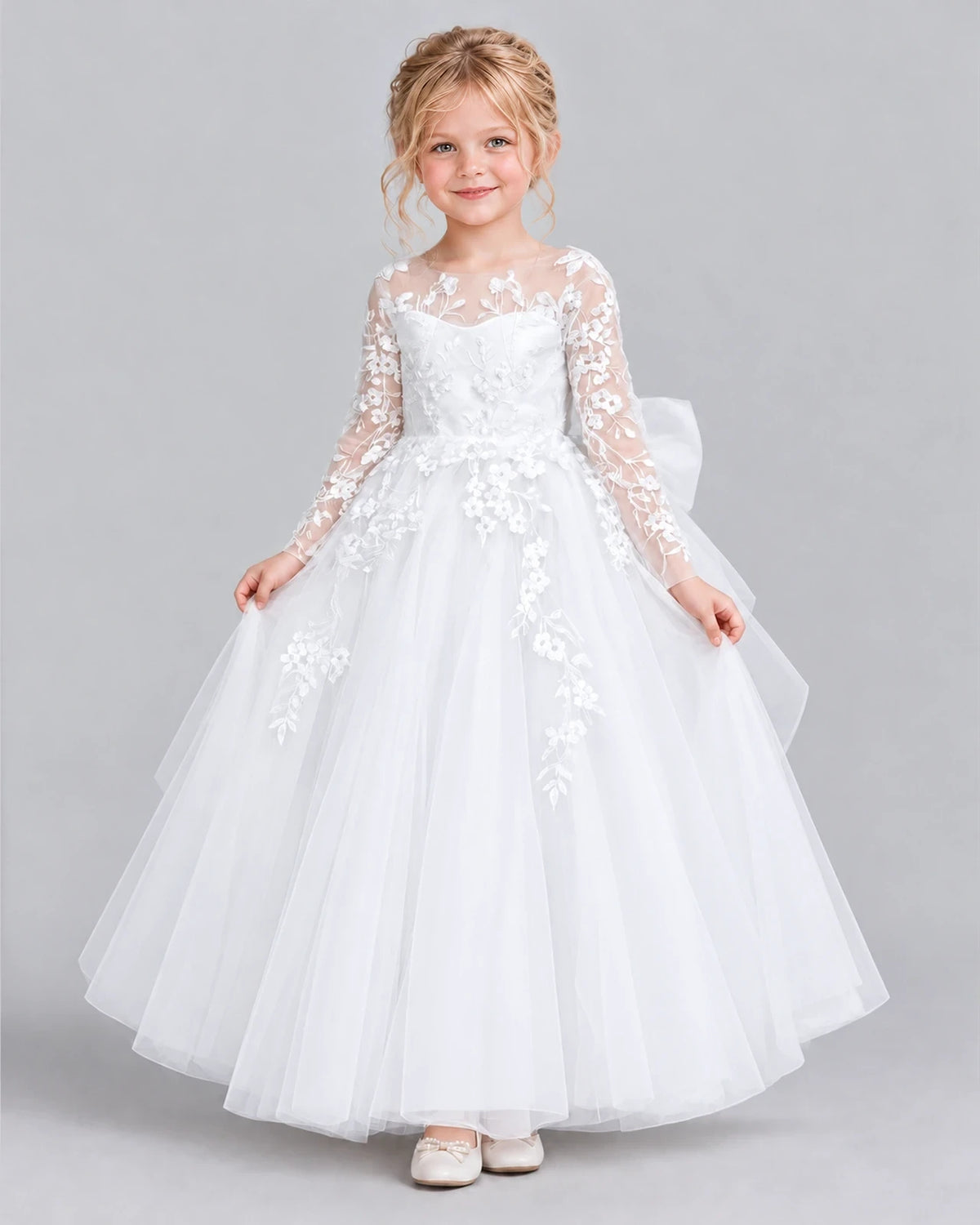 White Ball Gown First Communion Dress Front