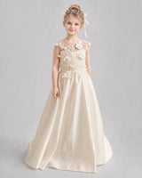 Champagne Satin A-line Flower Girl Dress Front View