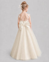 Champagne Tulle A-line Flower Girl Dress Back View