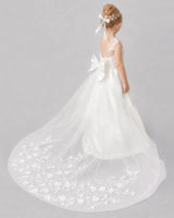 Ivory Satin A-line Flower Girl Dress Back View