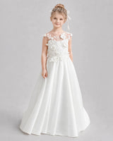 Ivory Chiffon A-line Flower Girl Dress Front View