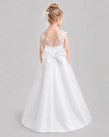 White Tulle A-line Flower Girl Dress Back View