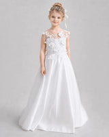 White Tulle A-line Flower Girl Dress Front View