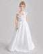 White Flower Girl Dresses 3D Floral Lace Bow Back Satin Sweep Train Gown Front View