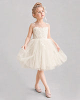 Champagne Tulle Ball Gown Flower Girl Dress Front View