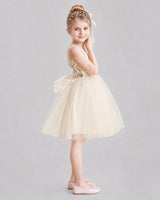 Champagne Tulle A-line Flower Girl Dress Side View