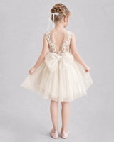 Champagne Tulle A-line Flower Girl Dress Back View