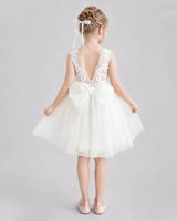 Ivory Tulle A-line Flower Girl Dress Back View