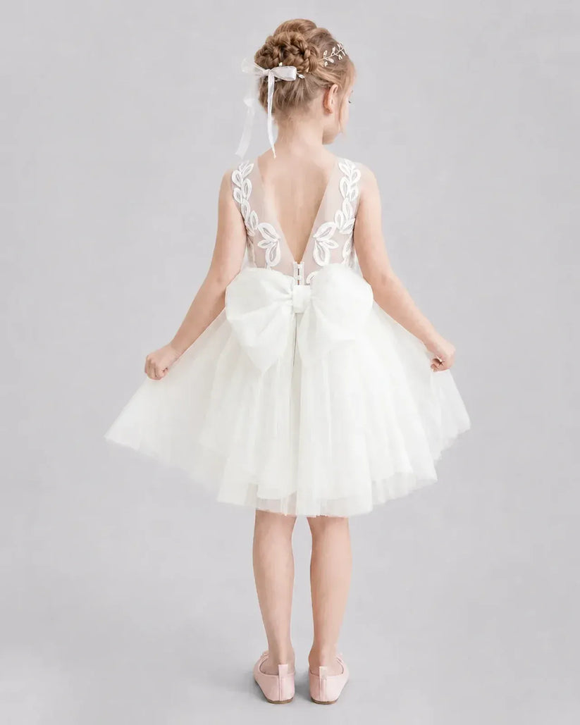 Ivory Tulle A-line Flower Girl Dress Back View