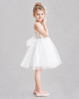Ivory Tulle A-line Flower Girl Dress Side View