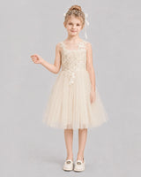 Champagne Tulle A-line Flower Girl Dress Front View