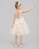 Champagne Tulle A-line Flower Girl Dress Back View