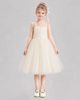 Champagne Tulle A-line Flower Girl Dress Front View
