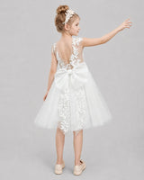 Ivory Tulle A-line Flower Girl Dress Back View