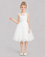 Ivory Tulle A-line Flower Girl Dress Front View