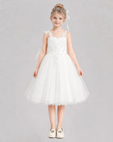 Ivory Tulle A-line Flower Girl Dress Front View