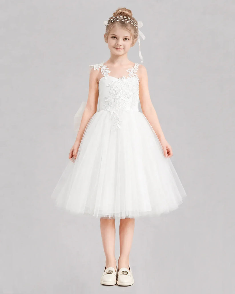 Ivory Tulle A-line Flower Girl Dress Front View