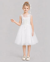 White Tulle A-line Flower Girl Dress Front View