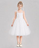 White Tulle A-line Flower Girl Dress Front View