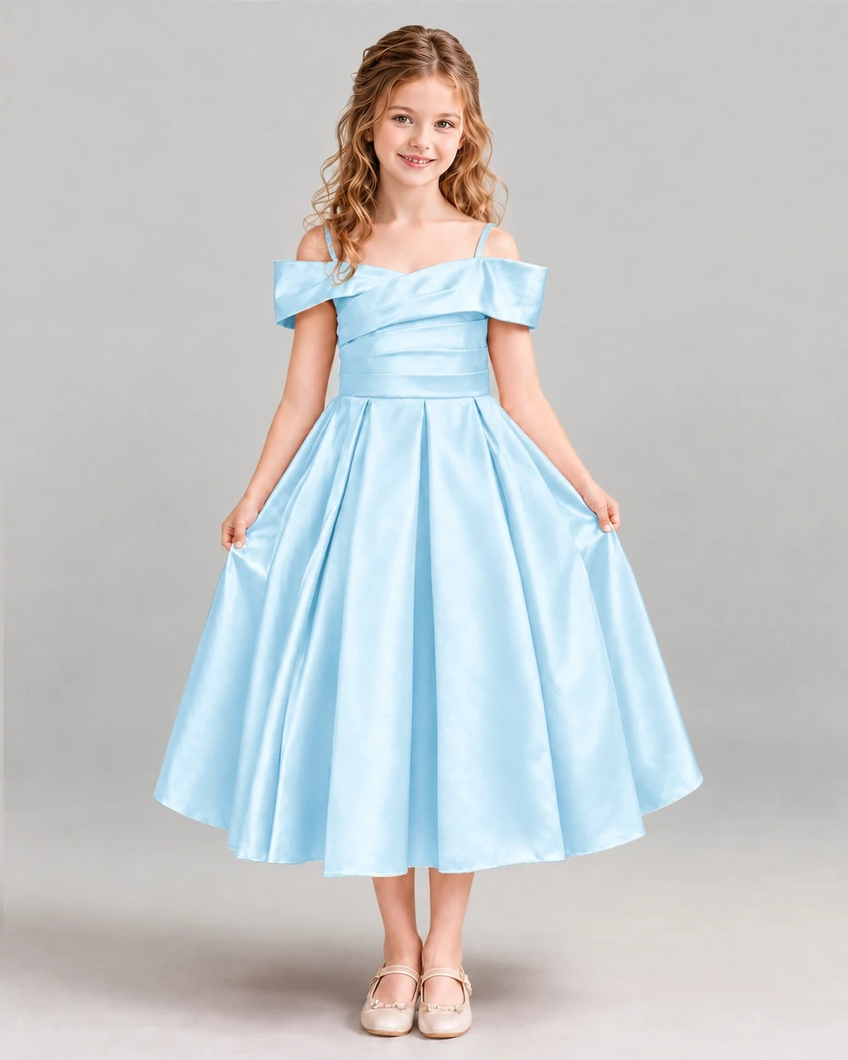 Baby Blue A-line Junior Bridesmaid Dress Front