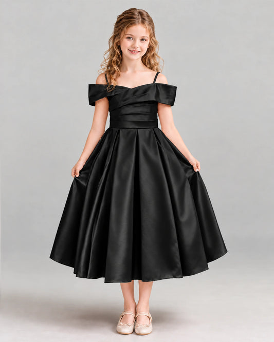 Black A-line Junior Bridesmaid Dress Front
