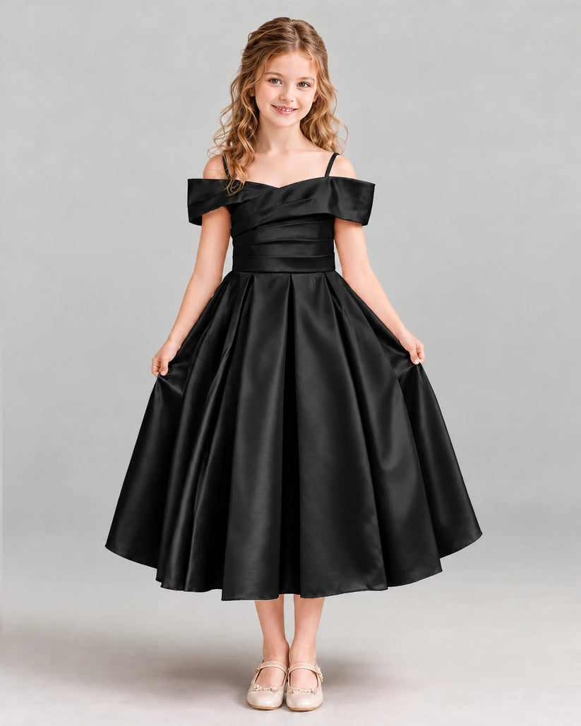 Black A-line Junior Bridesmaid Dress Front